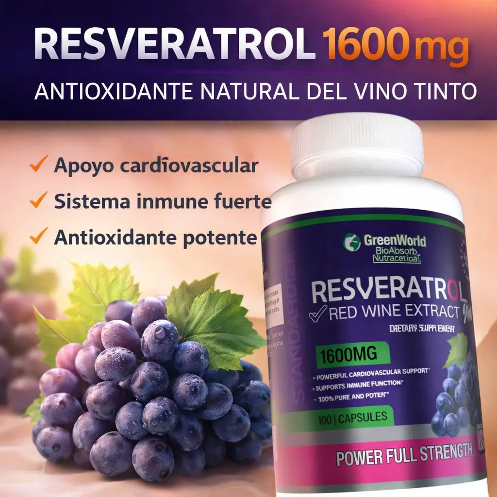 Resveratrol 1600 mg Alta Potencia – Antioxidante Natural del Vino Tinto